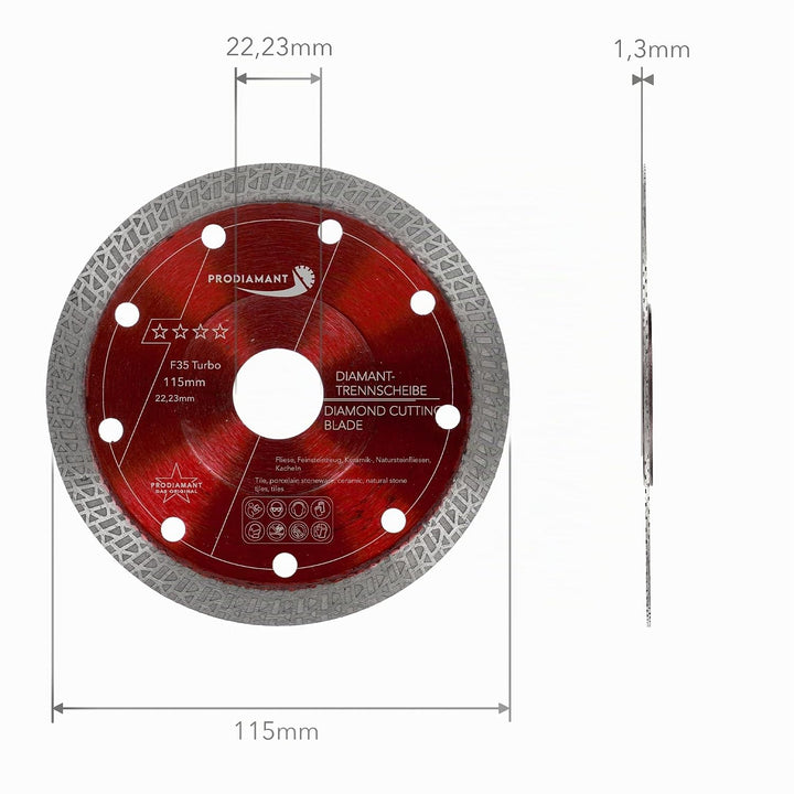 PRODIAMANT Premium Diamanttrennscheibe Fliese Feinsteinzeug 115 mm x 22,23 mm 115mm Fliesenscheibe f