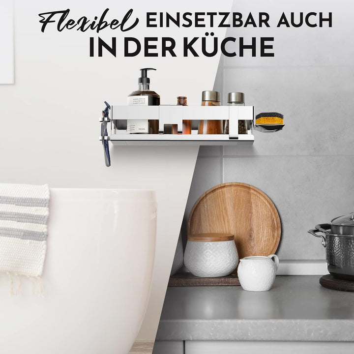 HENAL® Duschablage SET 5 in 1, Hochglanz Edelstahl-Duschablage ohne bohren, Duschregal inklusive Ras