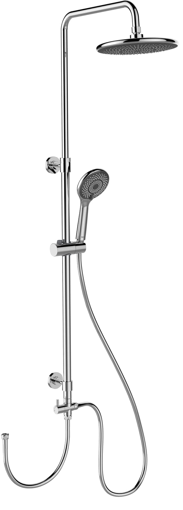 WENKO Duschsystem Watersaving, Duschstange aus Edelstahl mit wassersparendem Regenduschkopf und Hand