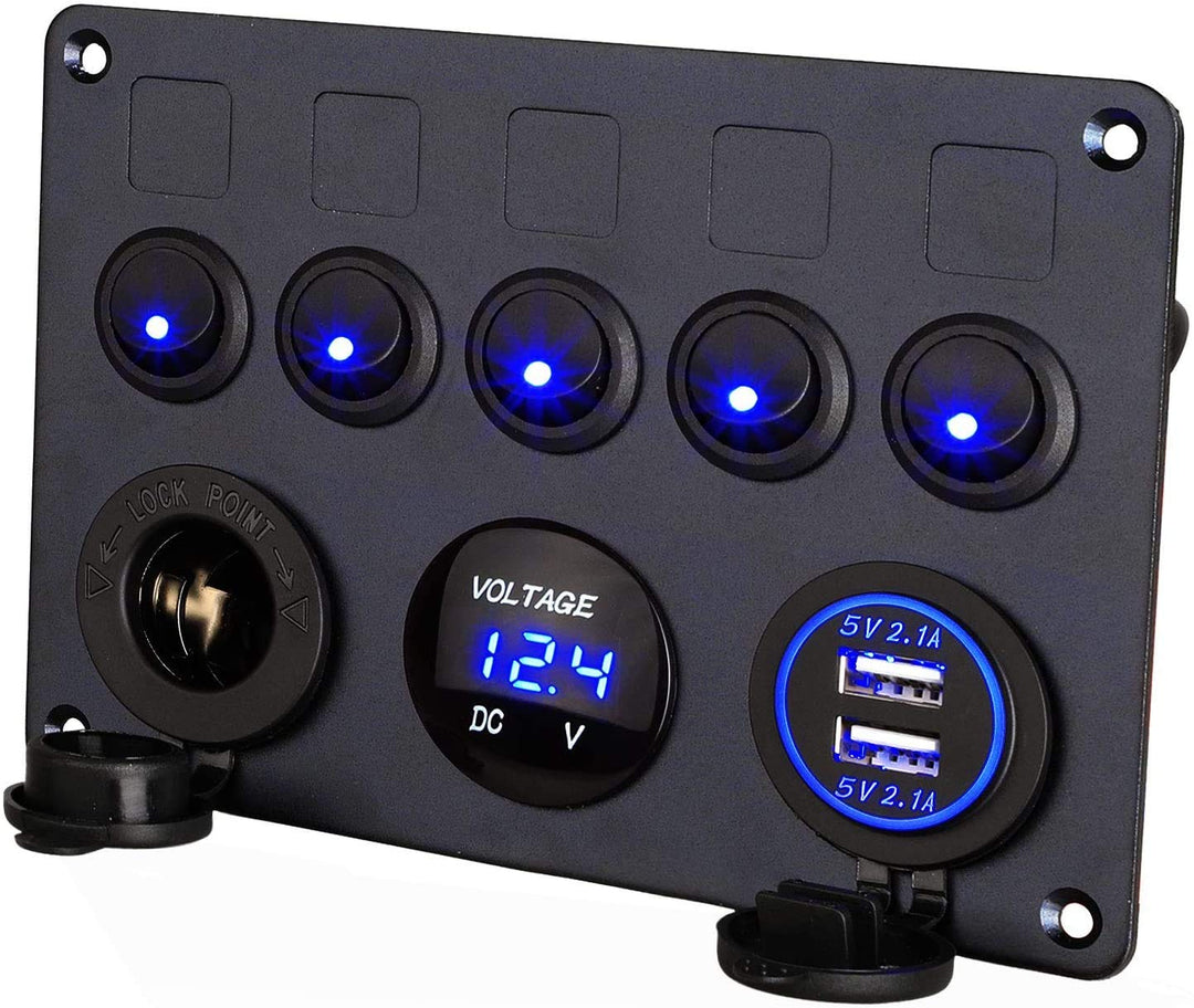 Thlevel 12V/24V Schalter Panel 5 Gang Kippschalter Panel mit 5V 4.2A Dual USB Ladegerät, wasserdicht
