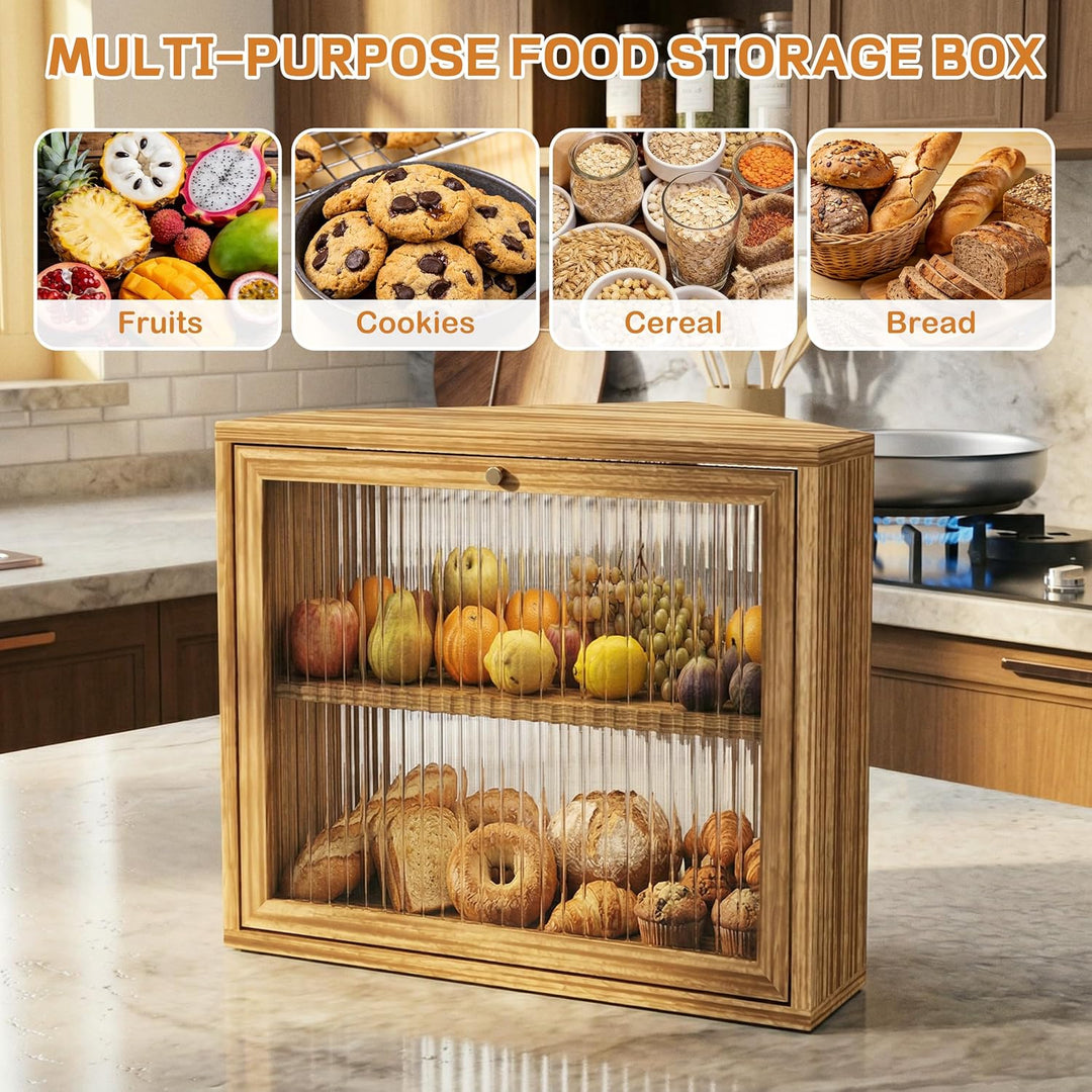 Brotkasten, 2 Etagen Holz Brotaufbewahrung, Gross Brot-Aufbewahrungsbox, Luftdichte Brotbox, Brothal