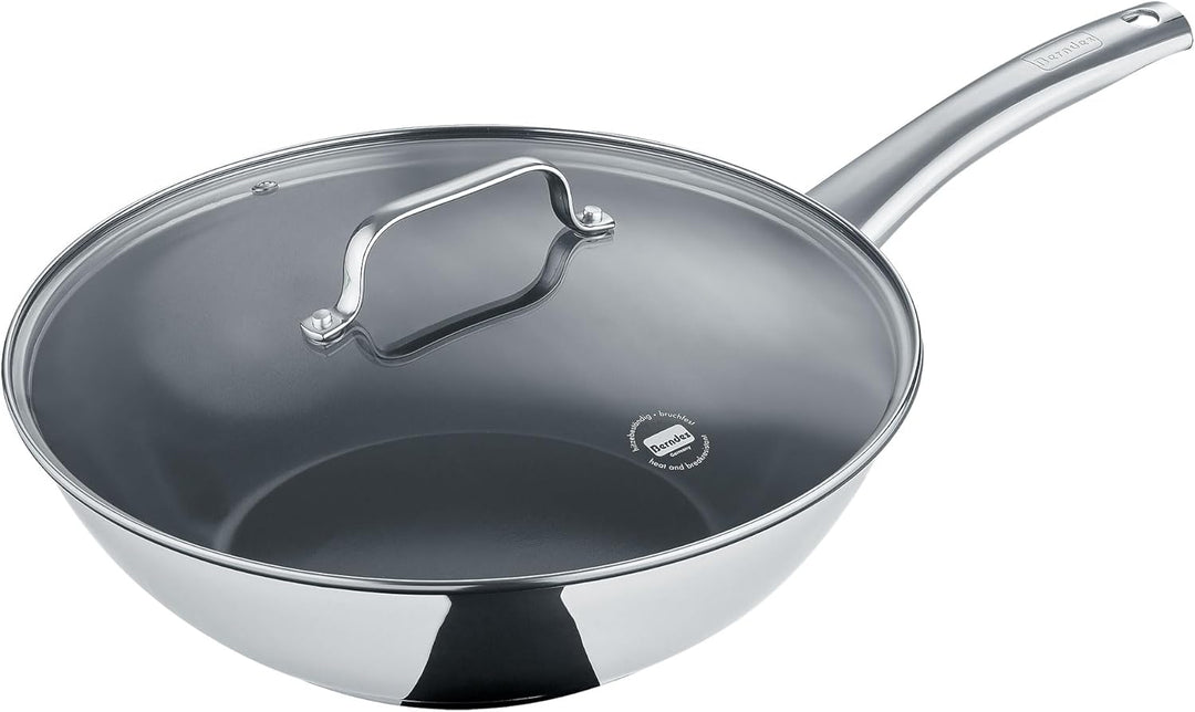 Berndes Wokpfanne 30 cm mit Glasdeckel – Edelstahlpfanne mit Versiegelung – Induktion & allherdtaugl
