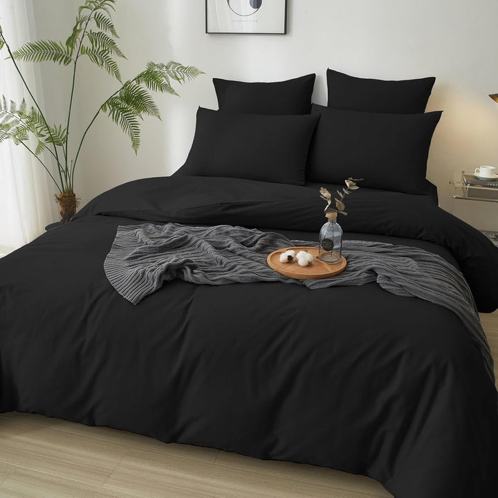 Luowei Bettwäsche 155x220 3teilig Schwarz Uni Einfarbig 110g/m² weich Mikrofaser 1 Bettbezug und 2er