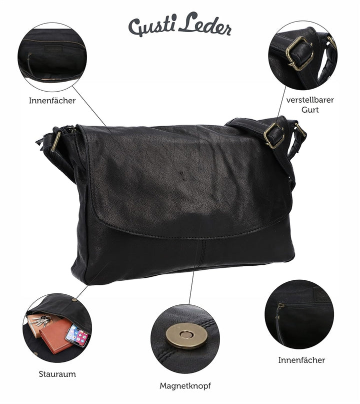Gusti Handtasche Leder - Maisie Damen Handtasche Schultertasche Umhängetasche Ledertasche klein Schw
