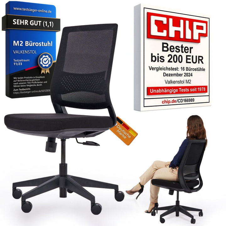 VALKENSTOL M2 Ergonomischer Bürostuhl ohne Armlehne 150 kg [ohne Kopfstütze] Bürostuhl Ergonomisch S