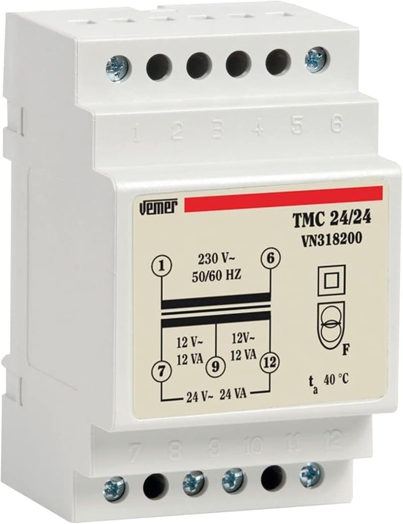 VEMER VN318200 Transformator TMC 24/24 von DIN-Schiene für kontinuierlichen Betrieb 230V/12-24V, Wei