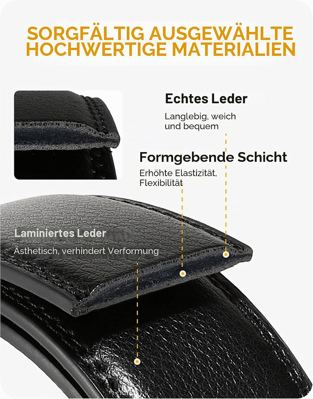 CHAOREN Herren Ledergürtel Gürtel Taille 110-120cm (Gesamtlänge 135cm) Schwarz, Taille 110-120cm (Ge