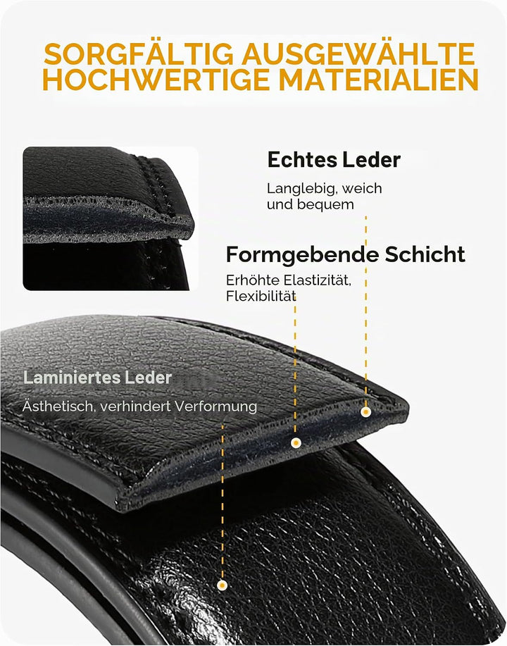 CHAOREN Herren Ledergürtel Gürtel Taille 110-120cm (Gesamtlänge 135cm) Schwarz, Taille 110-120cm (Ge