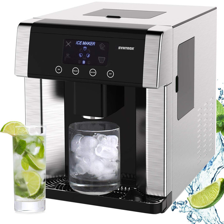 Syntrox Germany Digitaler Eiswürfelbereiter mit Eiswasserfunktion Eiswürfelmaschine IC-150W LCD Turk
