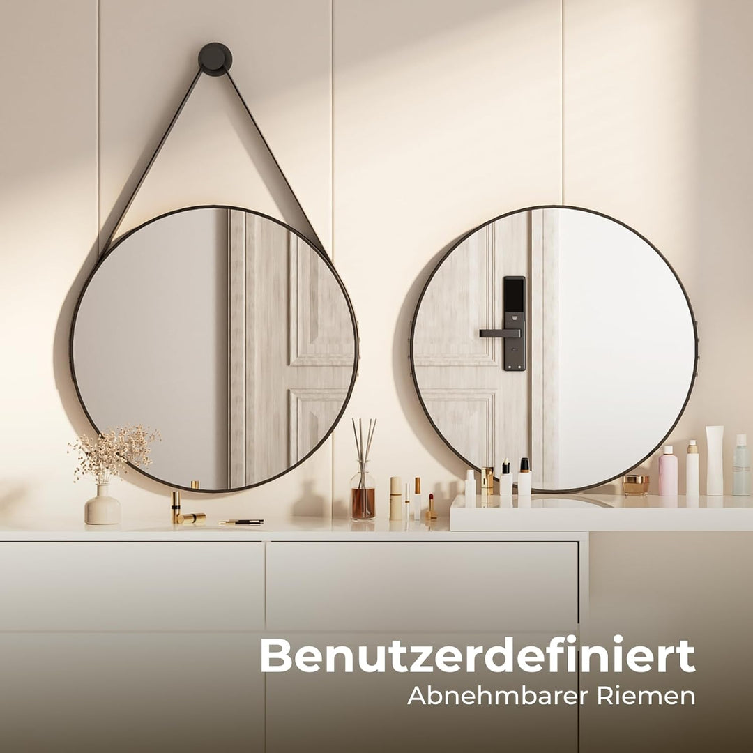 Heilmetz Badspiegel Rund Φ80cm Wandspiegel Badezimmerspiegel mit Verstellbarem Riemen IP44 Wasserdic
