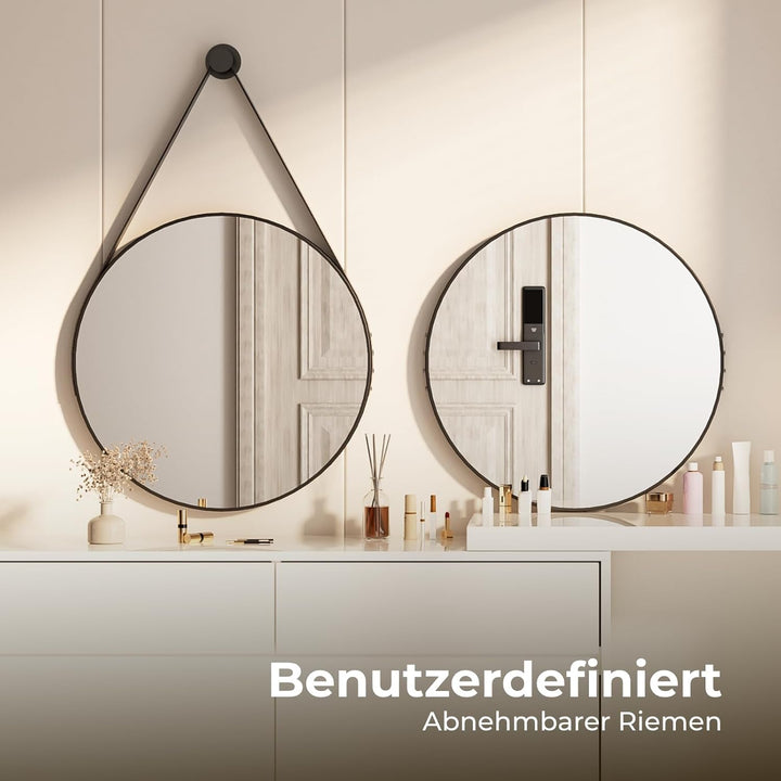 Heilmetz Badspiegel Rund Φ80cm Wandspiegel Badezimmerspiegel mit Verstellbarem Riemen IP44 Wasserdic