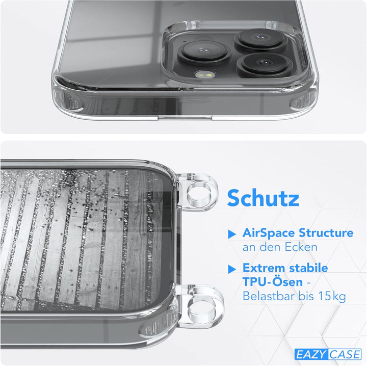 EAZY CASE Handykette kompatibel mit iPhone 13 Pro Handyhülle mit Metall Umhängeband und Ersatz Korde