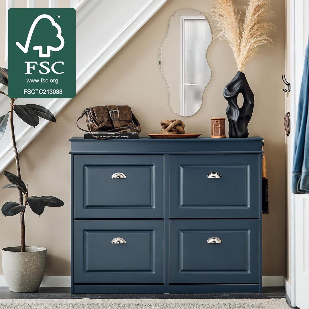 SoBuy Schuhschrank mit Schublade und Haken- Schuhregal Schuhkipper Schmal – 4 Klappen für bis zu 16