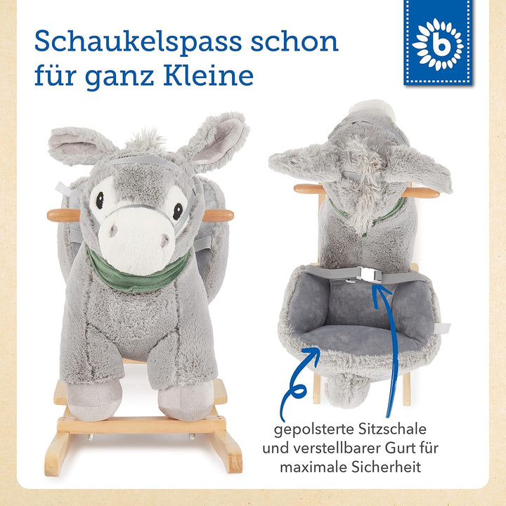 Bieco Plüsch Schaukeltier Esel 73,5x33,5x61cm | Schaukelpferd Baby | Schaukeltier Kinderschaukel Ind