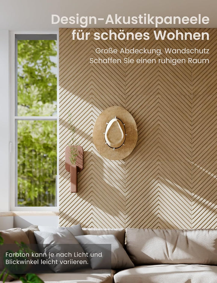 Fluxynara Akustikpaneele 180×120 cm, 6er-Set, Eiche Natur/Pyramide | Schallabsorbierende Wandpaneele