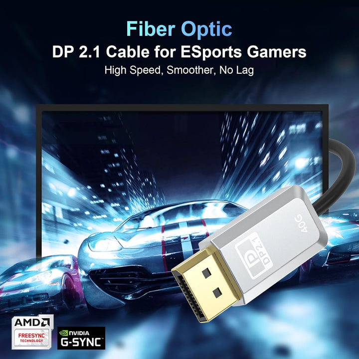 16K Glasfaser DisplayPort 2.1 Kabel 25M, DP 2.1 Kabel [16K@30Hz, 8K@60Hz, 4K@240Hz] 40Gbps Display P