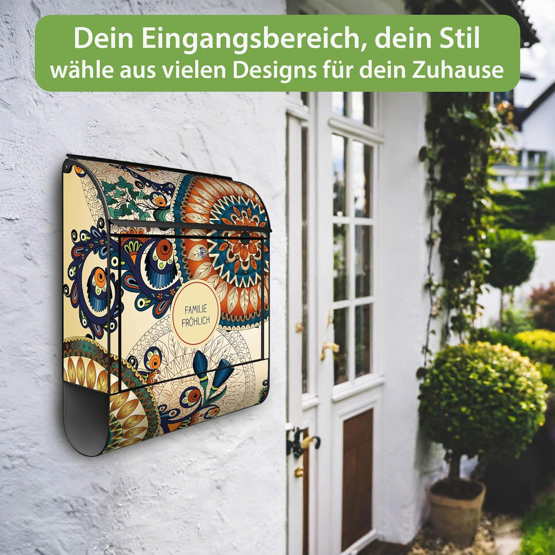 banjado Design Briefkasten personalisiert 38,5x46,5x13cm & 2 Schlüssel - Briefkasten Stahl Schwarz Z