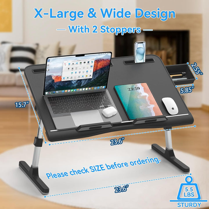 Laptop-Bett-Schreibtisch – 2 Stopper, PVC-Leder, Betttisch mit 5 Höhen und 4 Winkeln, faltbarer gros