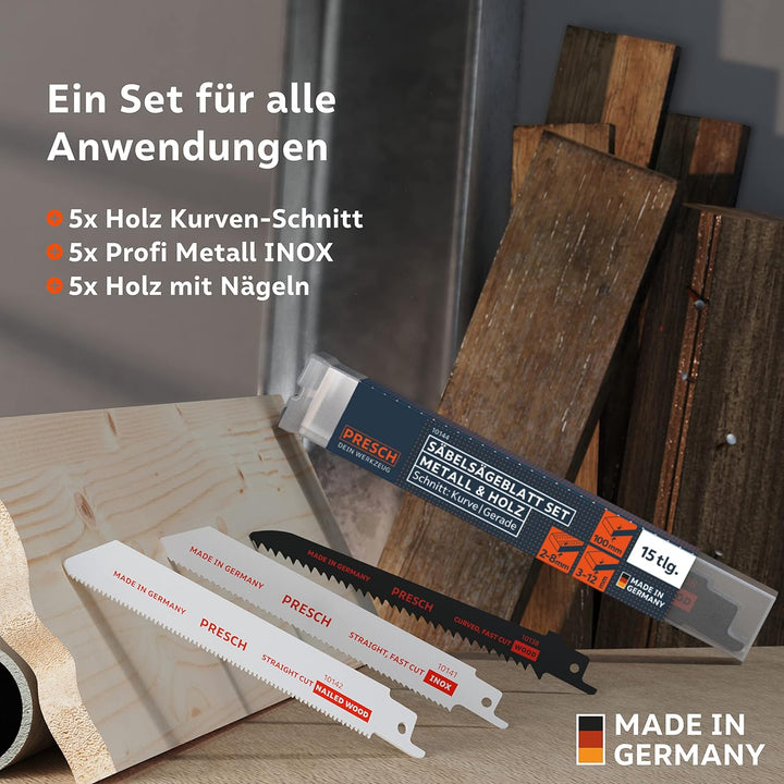 Presch Säbelsägeblätter Set Holz, Metall und Edelstahl 15 Stk. - Komplettes Säbelsägeblätter Set für