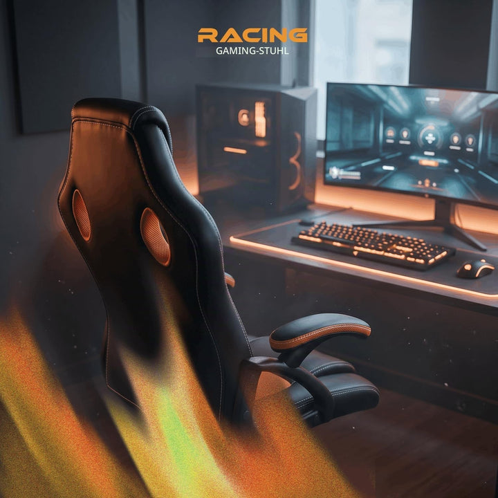 Gamer Stuhl Gaming Schreibtischstuhl Chefsessel Bürostuhl Ergonomisch, Orange, 9 Farbvarianten, gepo