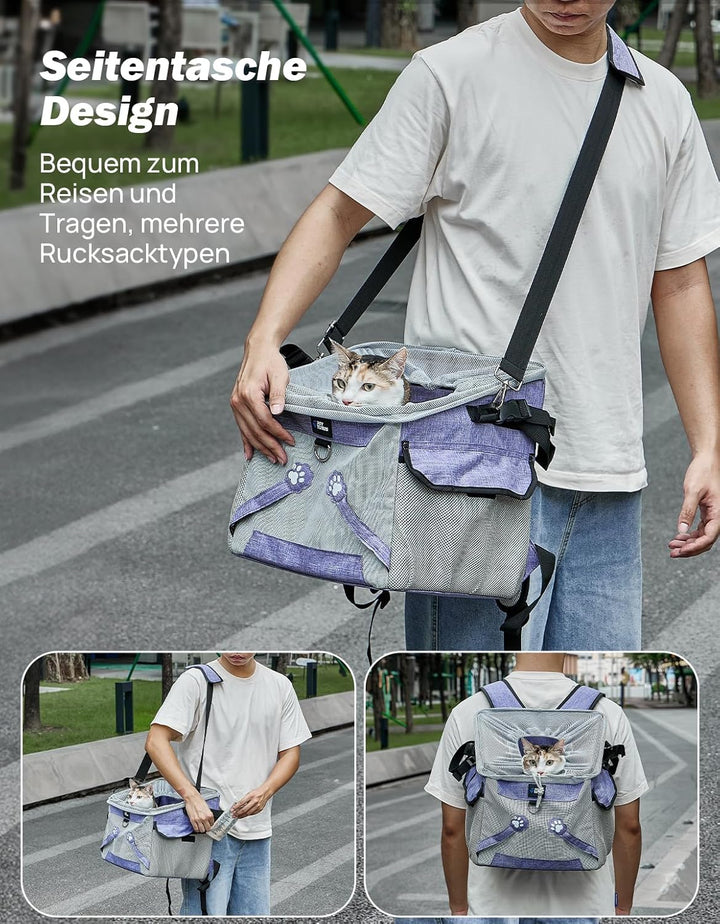 JOYTUTUS 3-in-1 Haustiertransportkorb, Hunde Katzen Autositz, Haustier-Rucksack mit it zusätzlichen