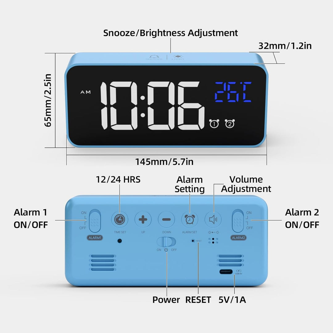 LATEC Digitaler Wecker mit Grosse LED Temperaturanzeige, Tischuhr mit 10 Musik, USB Ladeanschluss, 4
