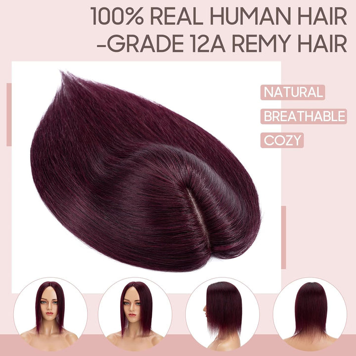 Silk-co Hair Topper Echthaar 10x12cm, Basis Toupet Damen, Haartopper Echthaar mit Remy Seide Basis,