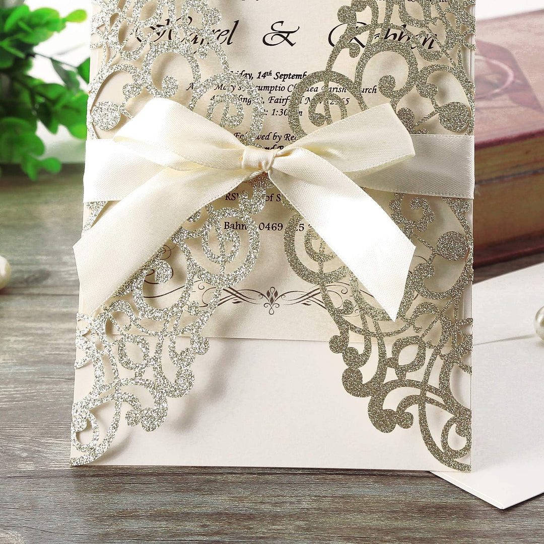 Hosmsua 20x Hochzeit EinladungsKarten Für Lasercut Elegante Blume Spitze Glückwunsch Einladung Karte