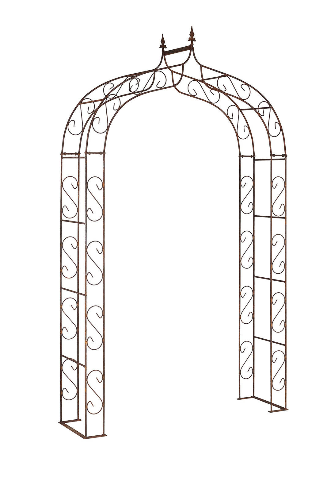 Hirsch Terracotta Rosenbogen Breite 140 cm aus Metall 12 mm stabil mit Spitze, aus Vollmaterial mit