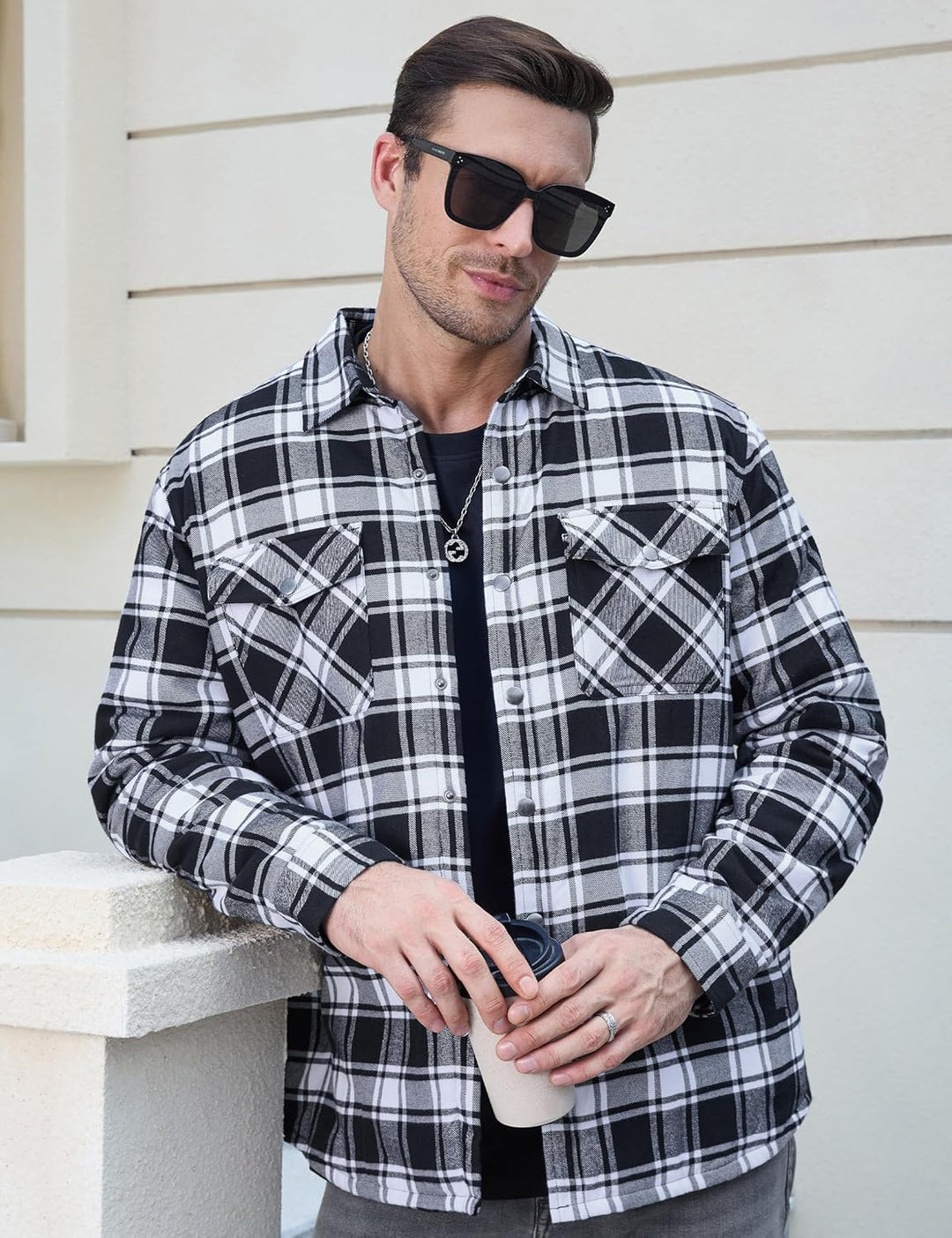 TACVASEN Herren Karierte Hemdjacke Flanellhemd Holzfällerhemd Thermohemd Jacke 3XL Schwarz, 3XL Schw