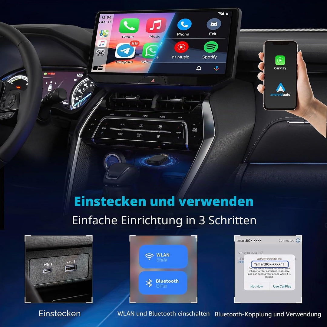 2 IN 1 Wireless Android Auto &amp; Carplay Wireless Adapter, Convert Wired to Wireles s Carplay Dongle,
