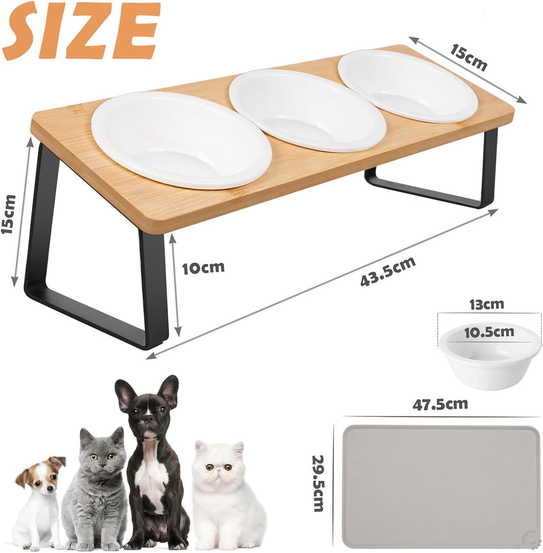 Lannvan Katzennapf Erhöht - 3er Set Futternapf aus Keramik mit Napfunterlage Silikon - 15° gekippte