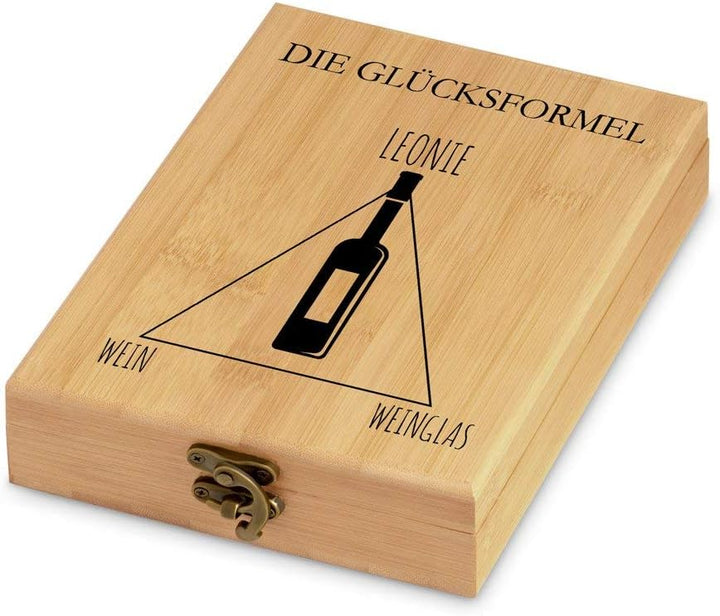 Maverton Weinöffner-Set personalisiert Weinset Sommelier Set - Geschenkbox Holzbox + 4er Weinzubehör
