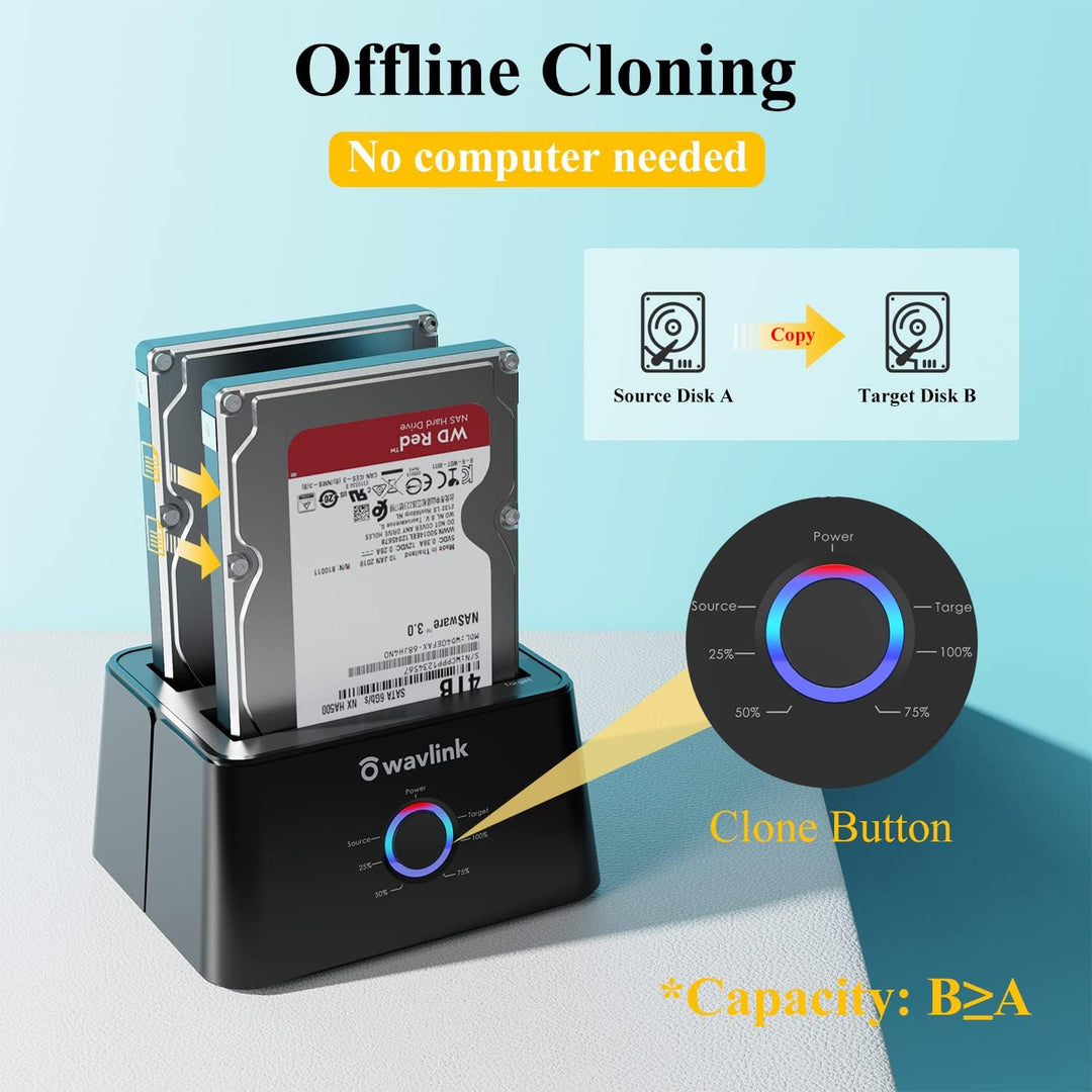 WAVLINK Dual Bay SATA zu USB3.0 / USB C Externe Festplatten Docking Station für 2,5 oder 3,5-Zoll-HD