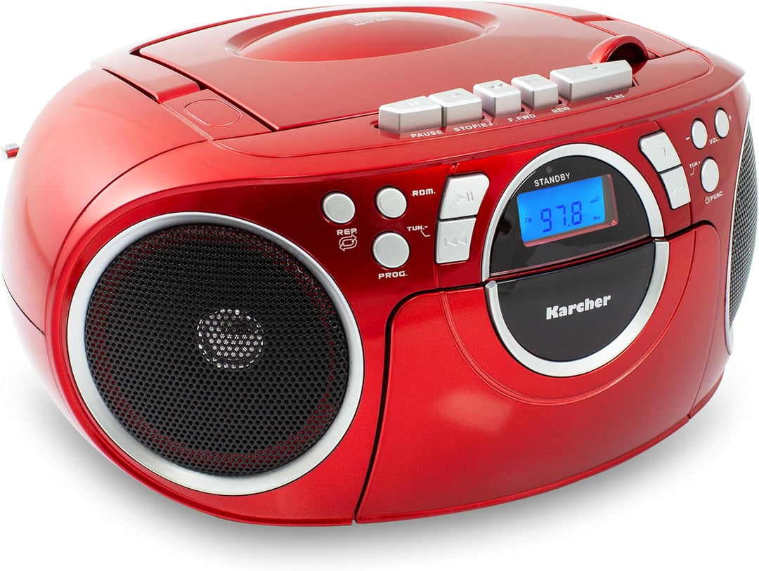 Karcher RR 5042-R tragbares CD Radio/Boombox mit CD-Player und Kassettenspieler (UKW, Batterie-/Netz