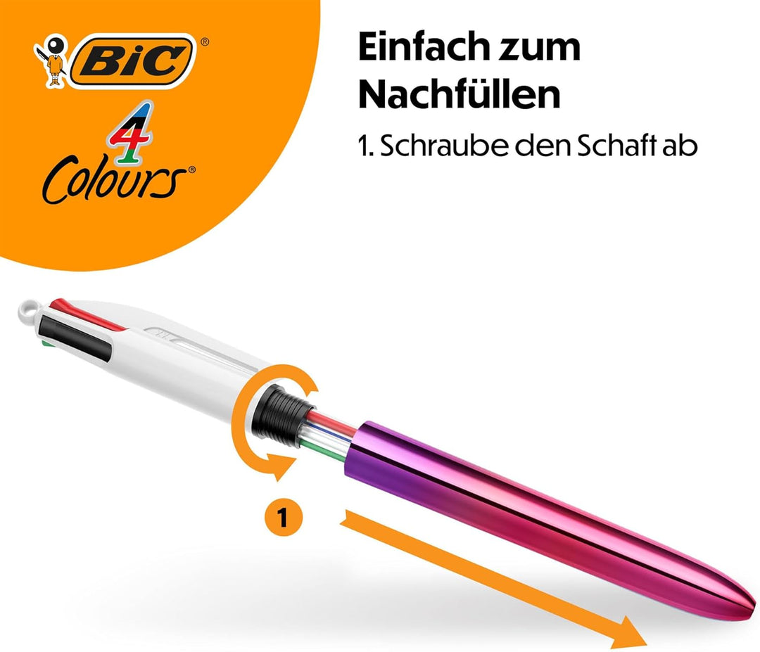 BIC 4 Farben Kugelschreiber Set 4 Colours Gradient, 5er Pack in Metallic-Farbverlauf, nachfüllbar, I