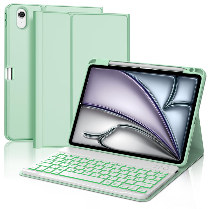Für iPad Air 11 (2026/2025/2024) (M4/M3/M2) Hülle mit Keyboard, Beleuchtete Tastatur mit 7 Farben, B