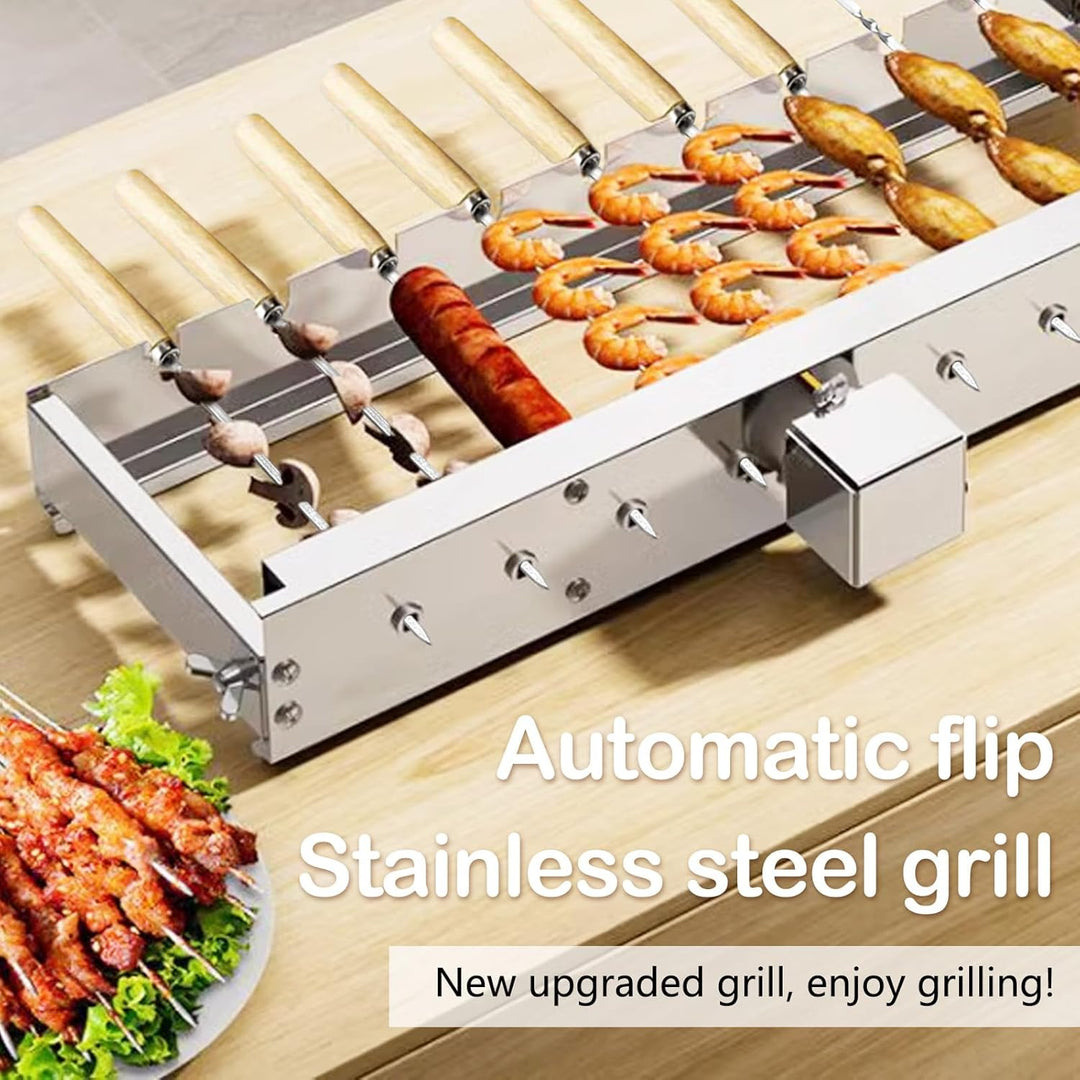 Elektrischer Drehspiess, 50 cm Grillspiessdreher Edelstahl Mit USB Motor 5 U/Min 9 Loch Schaschlik D