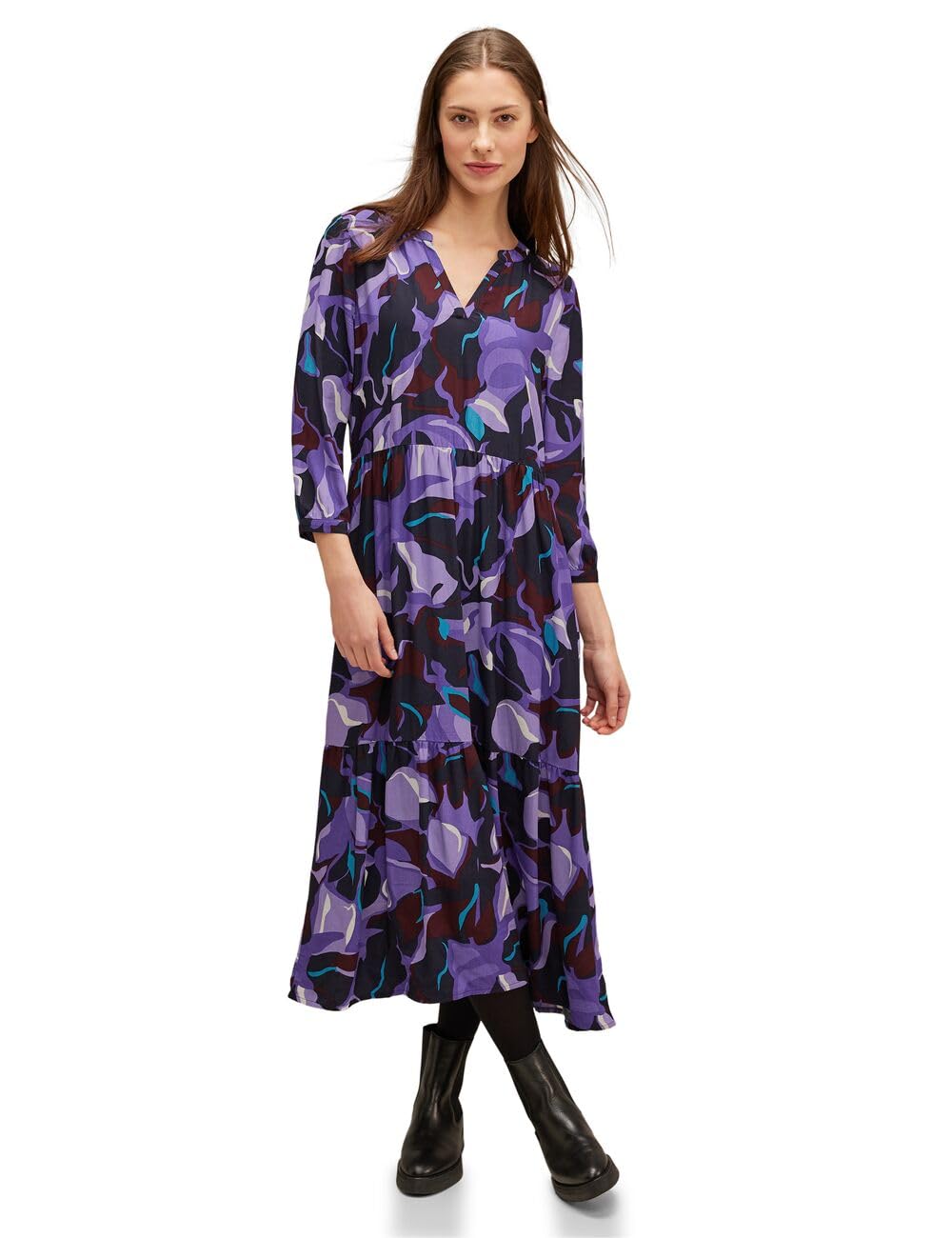 Street One Damen Midikleid Bedruckt, Lupine Lilac