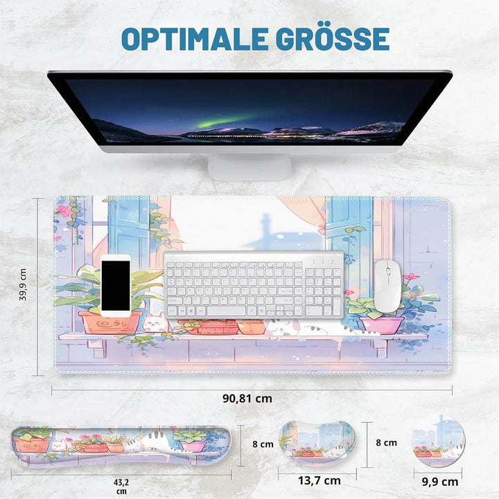 ToLuLu Erweitertes Gaming-Mauspad, Memory-Schaum, ergonomische Tastatur-Maus-Handgelenkauflage, gros