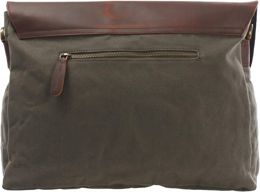 LECONI Messenger Bag DIN A4 Leder Canvas Damen & Herren Schultasche Retro look Collegetasche Umhänge