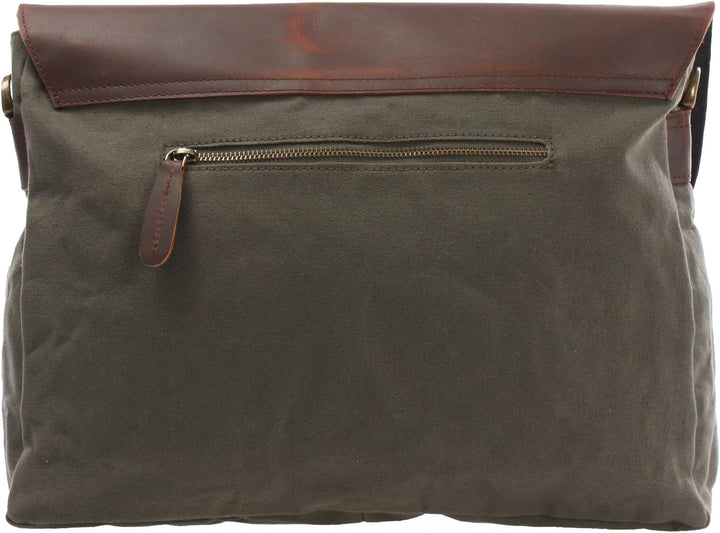 LECONI Messenger Bag DIN A4 Leder Canvas Damen & Herren Schultasche Retro look Collegetasche Umhänge