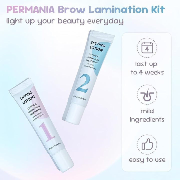 PERMANIA Augenbrauenlifting Set, natürlich, schön zu Hause, zarte Zutaten, einfache Anwendung, Anfän