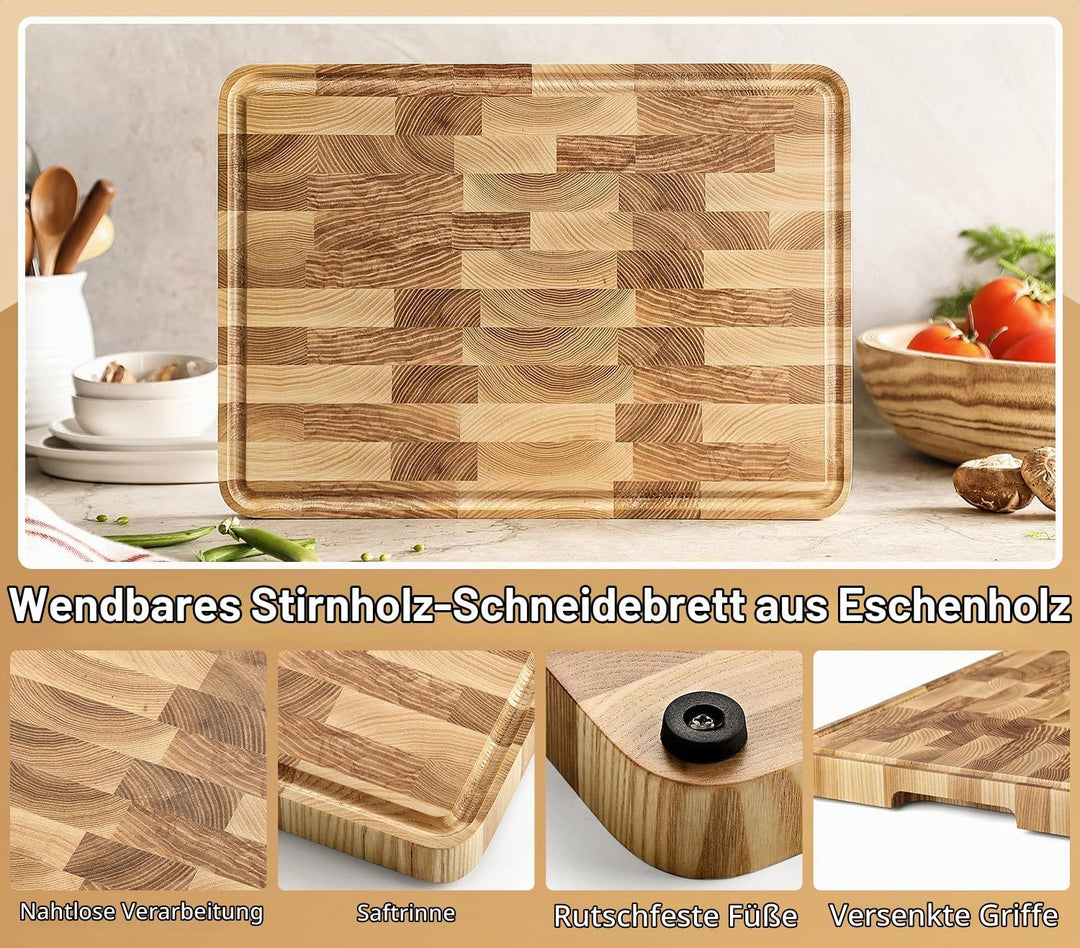 XINZUO Eschenholz Hirnholz-Schneidebrett(35x25x2,55cm), Holzbrett Küche Hackbretter Aufschnittbrett
