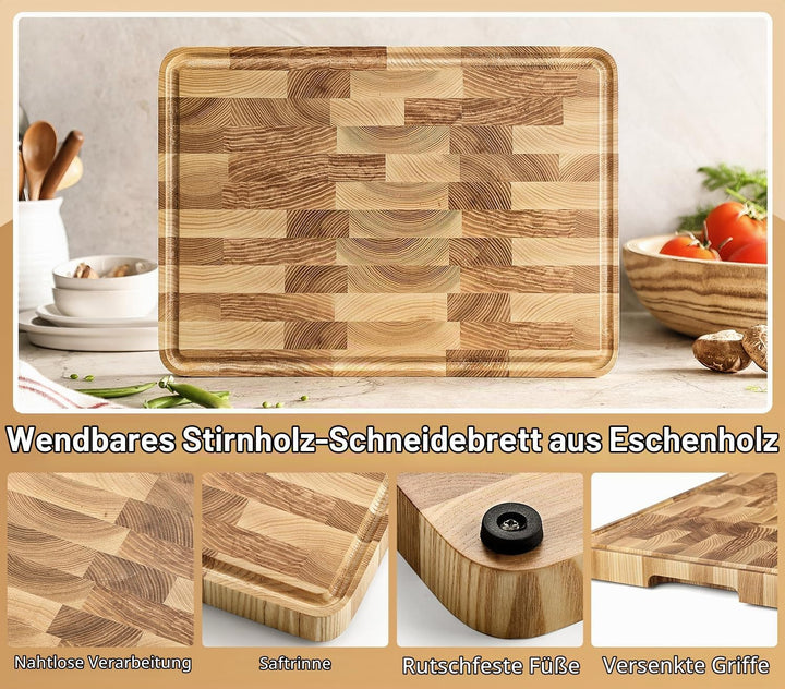 XINZUO Eschenholz Hirnholz-Schneidebrett(35x25x2,55cm), Holzbrett Küche Hackbretter Aufschnittbrett