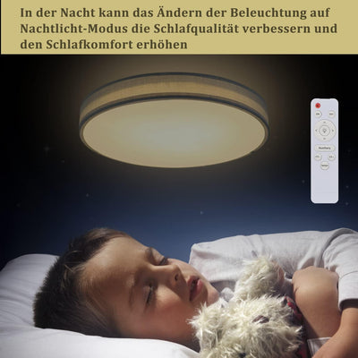 ZMH Deckenleuchte LED Deckenlampe Schlafzimmer - Rund Stoff Dimmbar mit Fernbedienung Schlafzimmerla