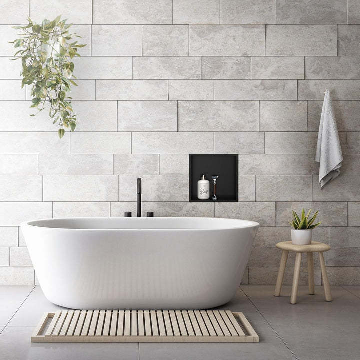 LuxeBath Wandnische aus Edelstahl, 30x30x10 cm, Schwarz, Duschnische mit Rahmen, Einbauregal, Flexib