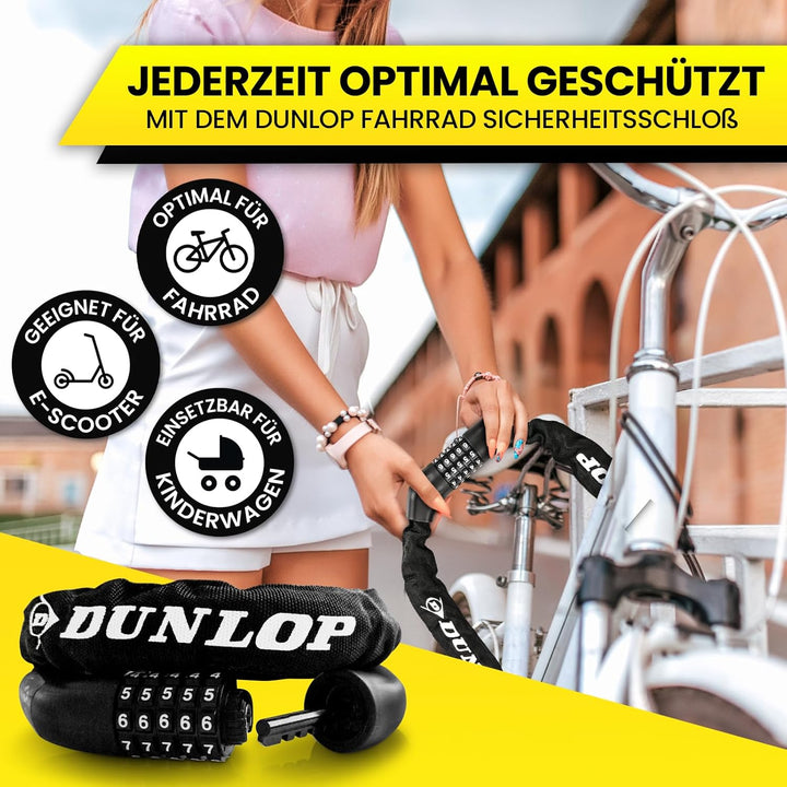 DUNLOP Fahrradschloss Zahlenschloss - Hohe Sicherheit - 100 cm -Sicherheitslevel-6 Schloss mit 5er Z