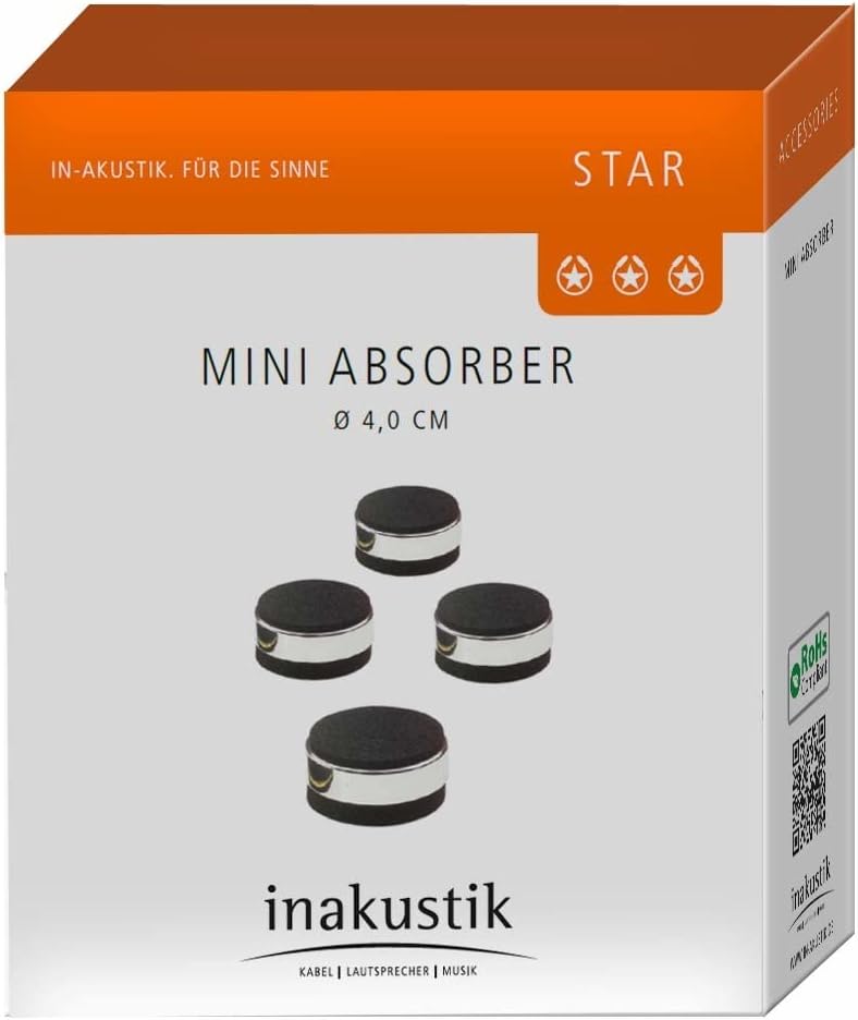 inakustik 008508 Star Mini Absorber Chrom Set 4 Ø 40 mm, Stärke 15 mm (4er Set), Ø 40 mm, St&#x
