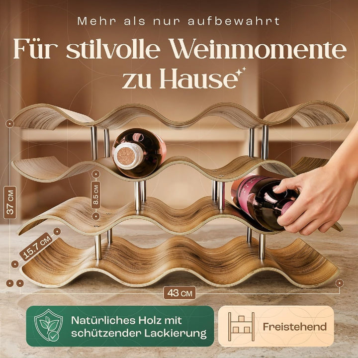 Dreiklang - be smart Weinregal Flaschenregal aus Holz für 14 Flaschen, stabil, Freistehend, modern,